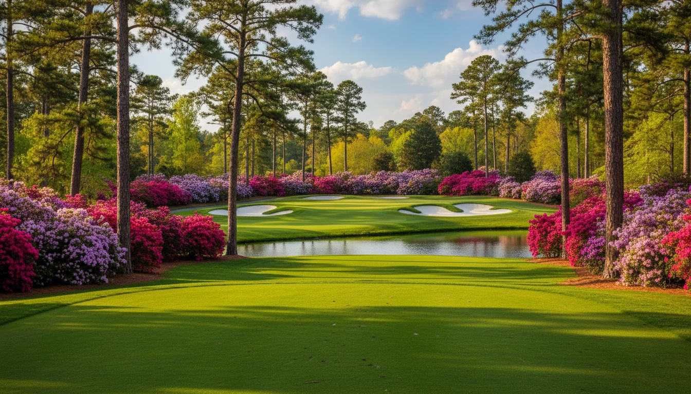 Augusta National Golfplatz mit blühenden Azaleen im Frühling