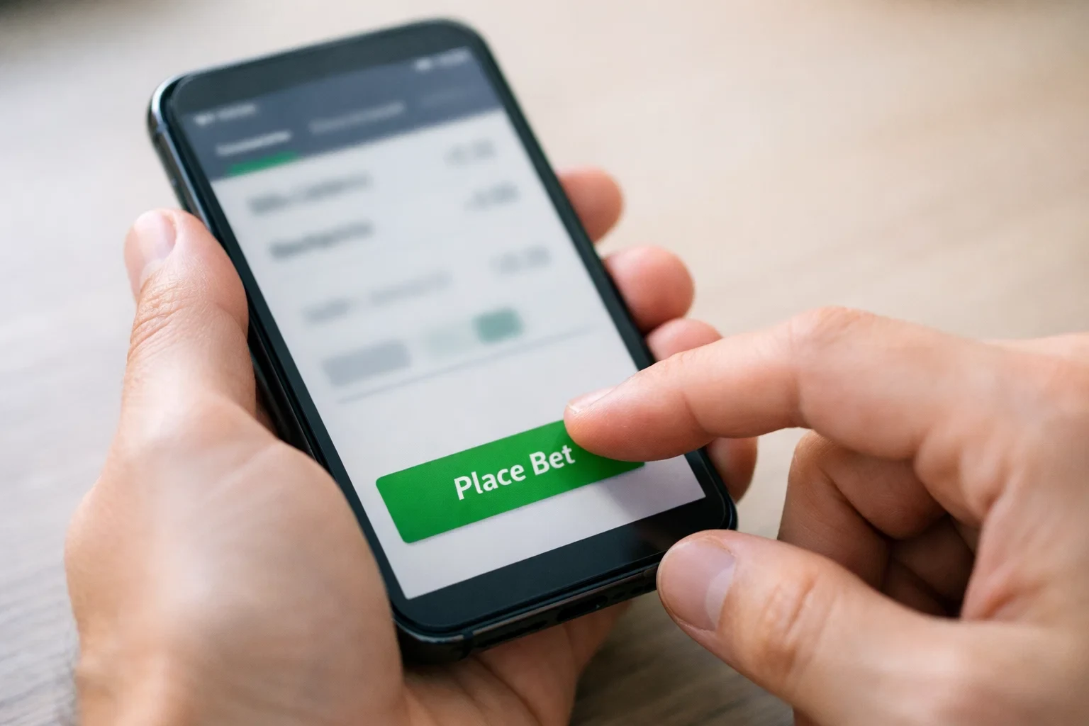 Hand tippt auf Smartphone-Display um Wette zu bestätigen