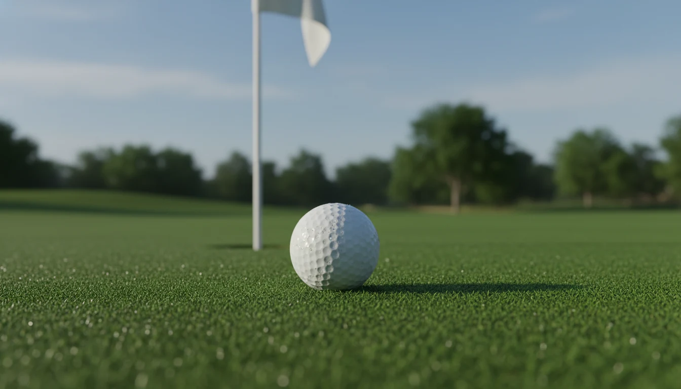 Golfball rollt ins Loch auf dem Grün bei Par-3-Loch