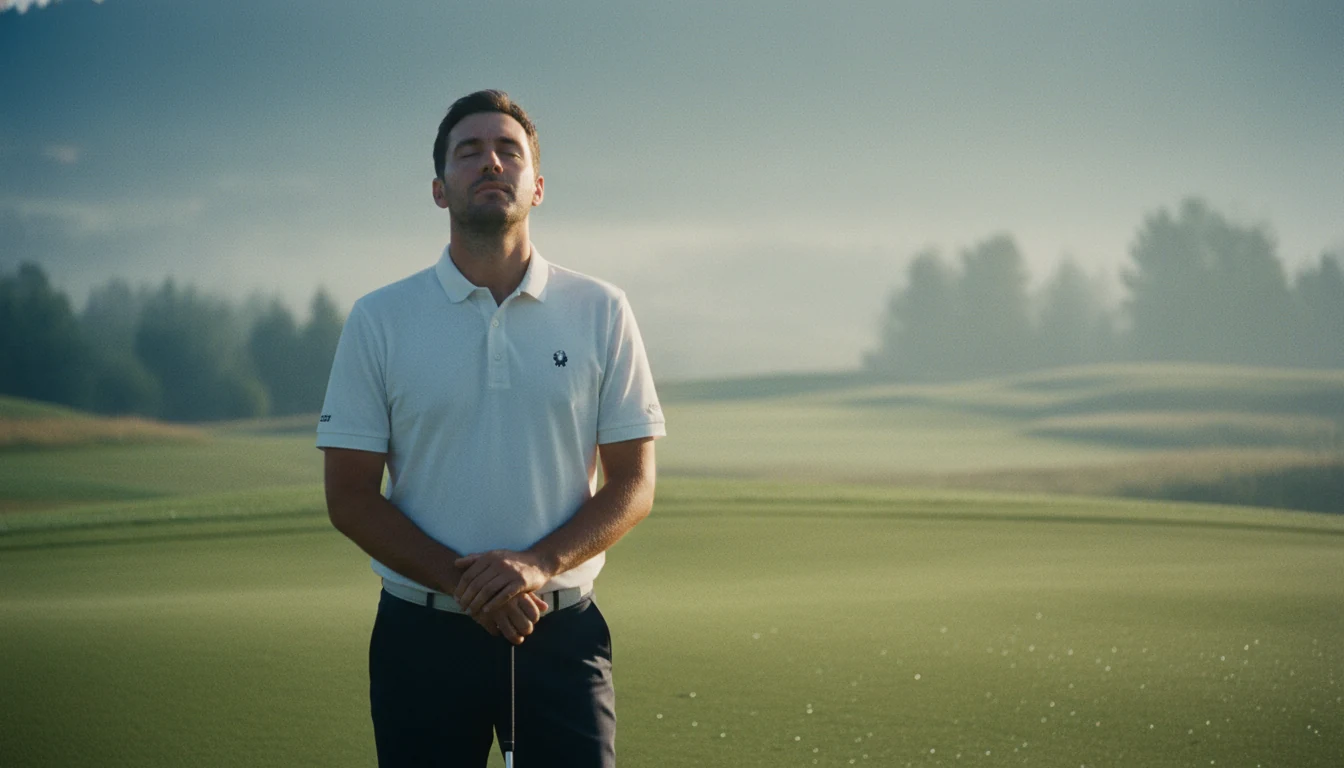 Konzentrierter Golfspieler zeigt mentale Fokussierung vor dem Schlag