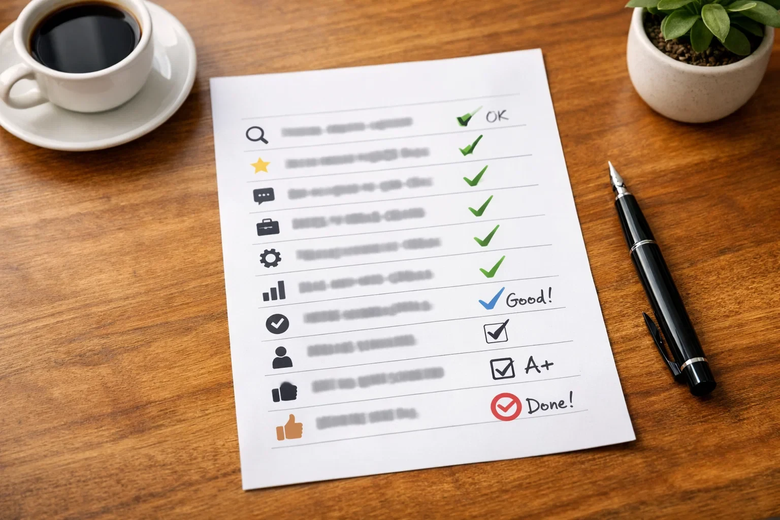 Checkliste mit Bewertungskriterien für Wettanbieter auf Schreibtisch