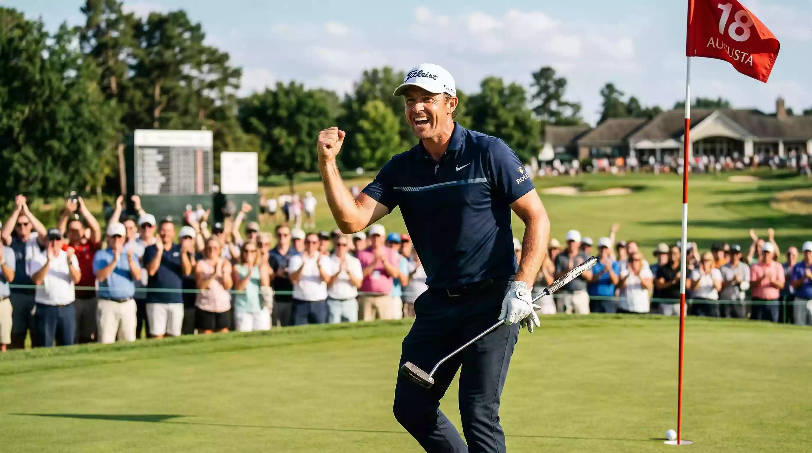 Golfspieler feiert einen gelungenen Putt auf dem Grün