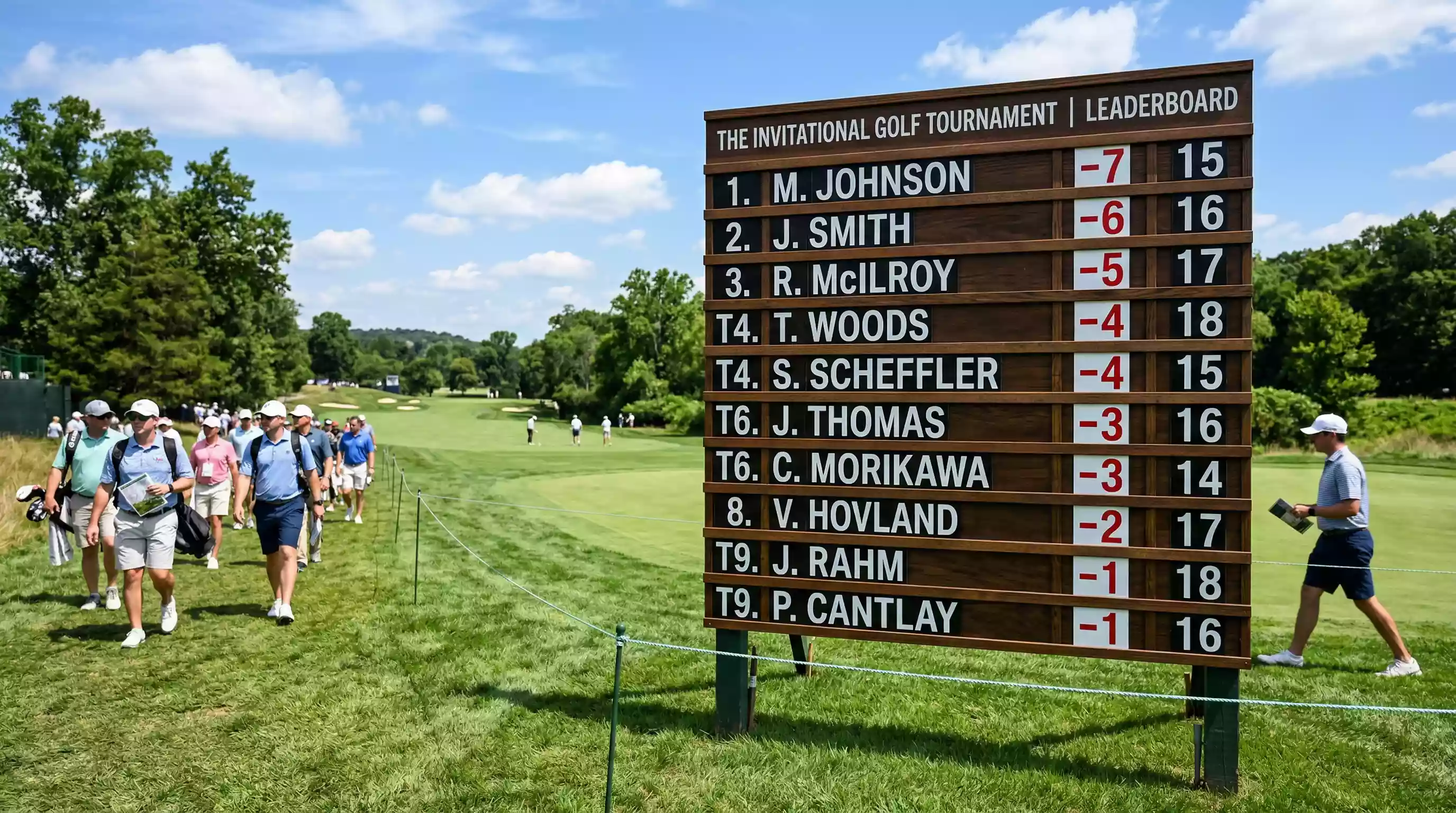 Golfturnier-Leaderboard-Tafel am Rande des Fairways