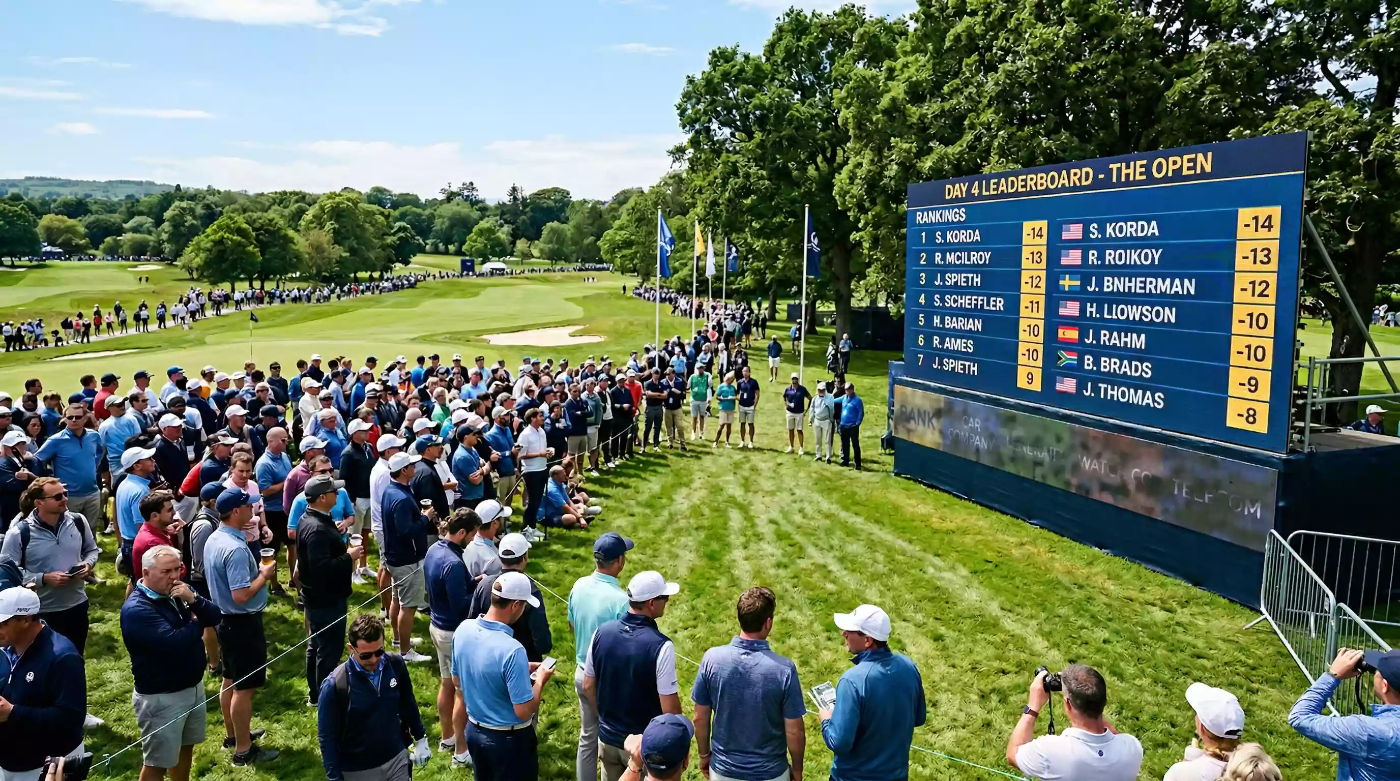 Großes Leaderboard bei einem Golfturnier mit Zuschauern